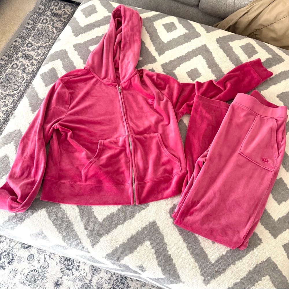 Juicy Couture Large Velour Zip-Up Hoodie & Jogger Set - Bright Pink